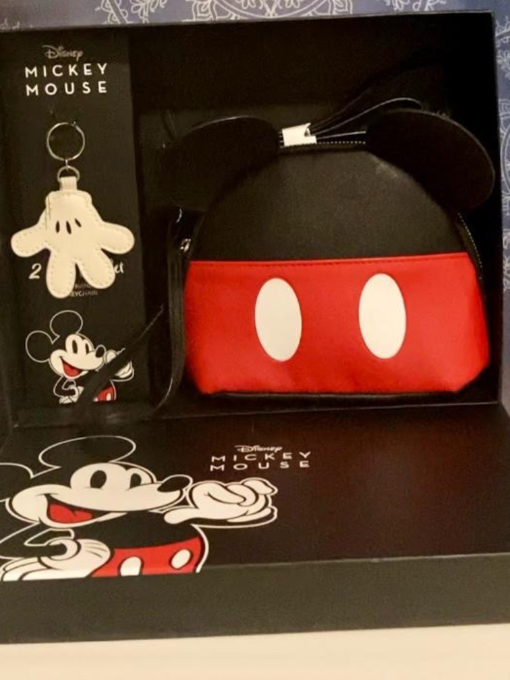 Disney Mickey Mouse Crossbody & Keychain 2 Piece Gift Set + Free Card Holder